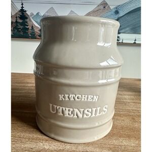 Barnyard Designs Ceramic Farmhouse Utensil Holder for Kitchen Counter, Taupe